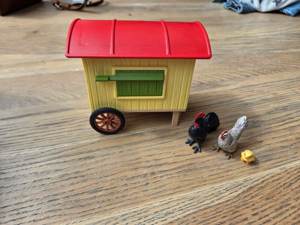 Schleich kippenhok met kip, haan en kuiken, Ophalen of Verzenden, Gebruikt
