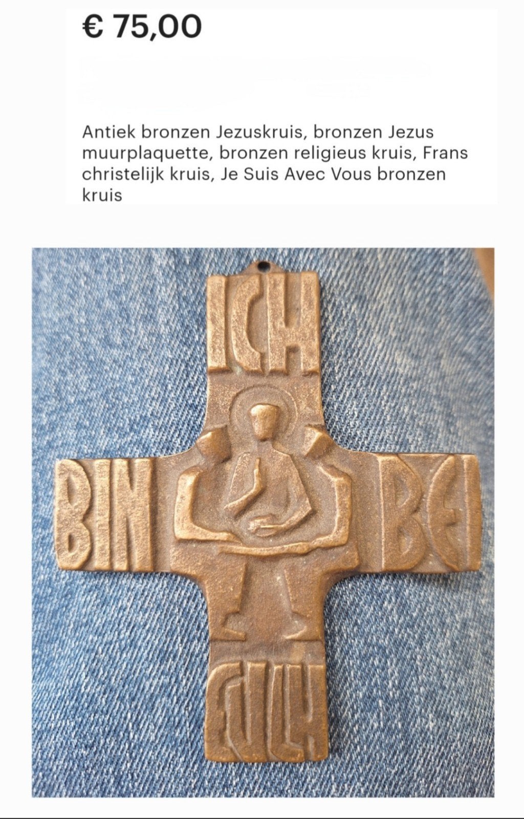 Antiek bronzen Jezus kruis - "Ich bin bei euch", Antiek en Kunst, Antiek | Religie, Ophalen of Verzenden