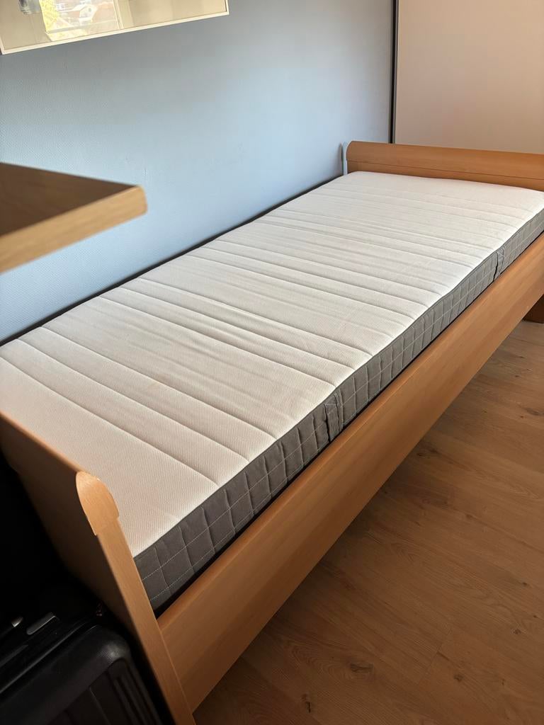 Seniorenbed 200x90 met elektrisch verstelbare lattenbodem, 90 cm, Eenpersoons, Beige, Ophalen of Verzenden