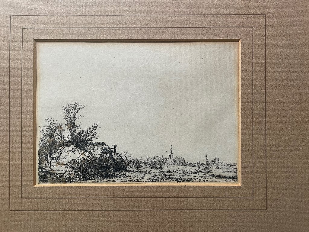 Rembrandt - Boerderij: zicht Ouderkerk aan de Amstel. P0573, Ophalen of Verzenden, Ets, 1800 - 1899