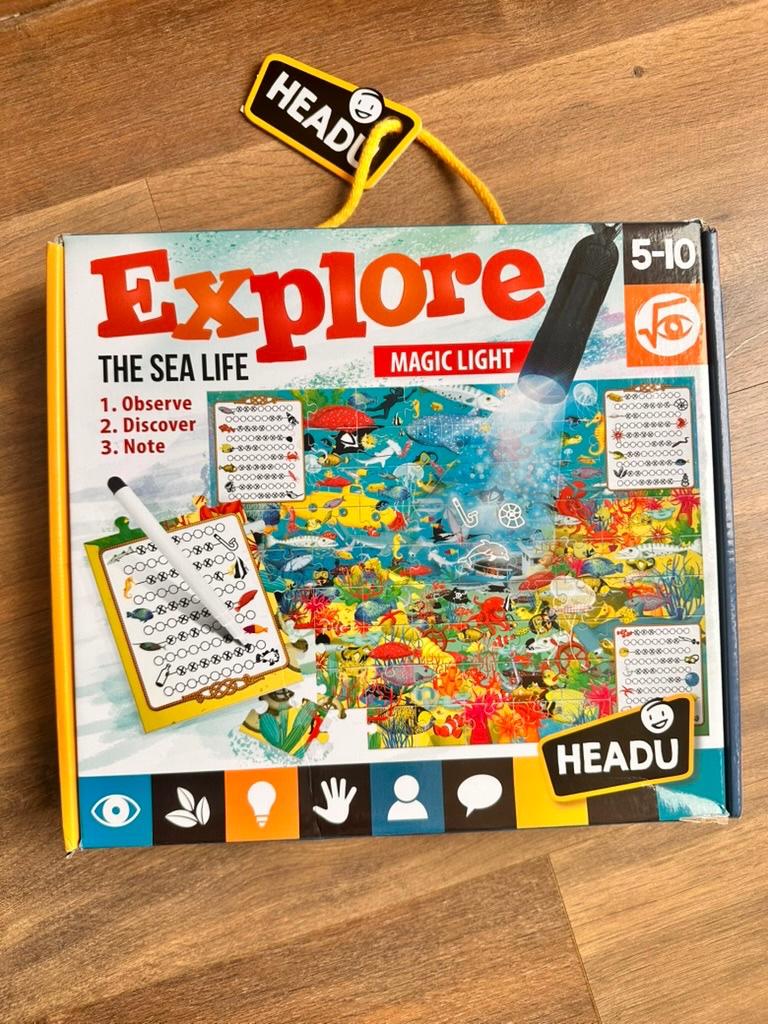 Headu Explore The Sea Life Puzzel 5-10 jaar (Zonder zaklamp), Ophalen of Verzenden, Meer dan 50 stukjes, Zo goed als nieuw, 6 jaar of ouder