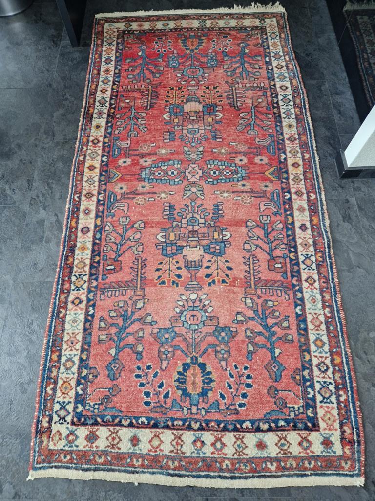 Vintage Perzisch tapijt, handgeknoopt, rood/blauw patroon, Antiek en Kunst, Antiek | Kleden en Textiel, Ophalen of Verzenden