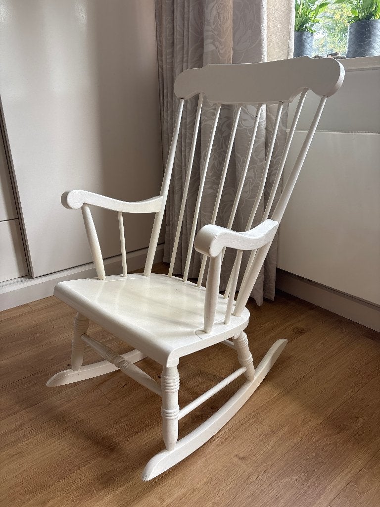 Houten schommelstoel, Ophalen, Gebruikt, Wit, Houten schommelstoel