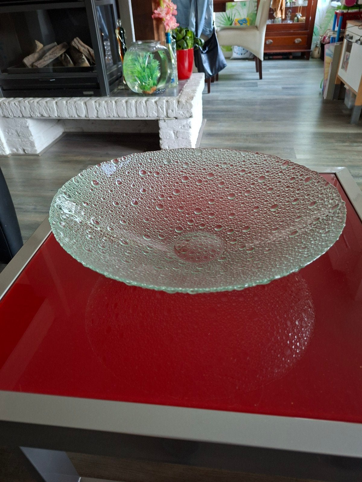 Glazen schaal met bubbelstructuur, Huis en Inrichting, Ophalen, Schaal, Rond, Glas
