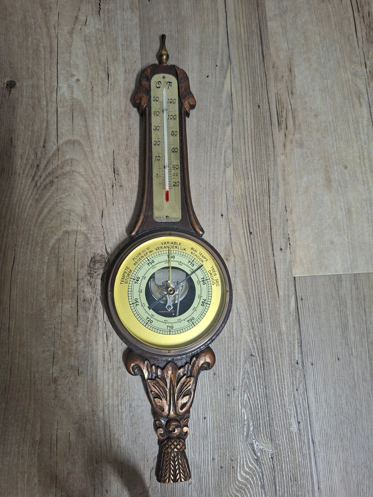 Uniek Vintage Houten Weerstation frans Barometer Thermometer, Ophalen of Verzenden