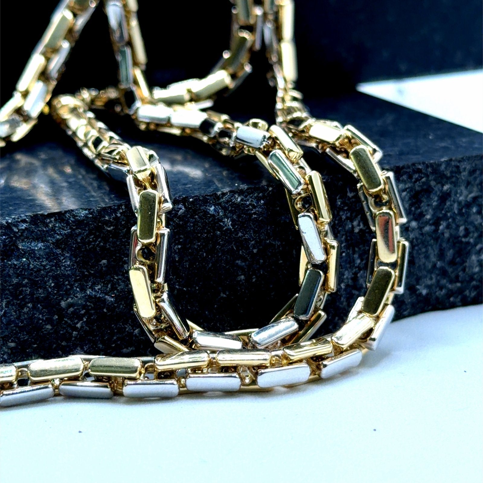Gouden en Zilveren Schakelketting 14karaat, Www.bredajuwelier.nl, Nieuw, Ophalen of Verzenden, Www.bredajuwelier.nl