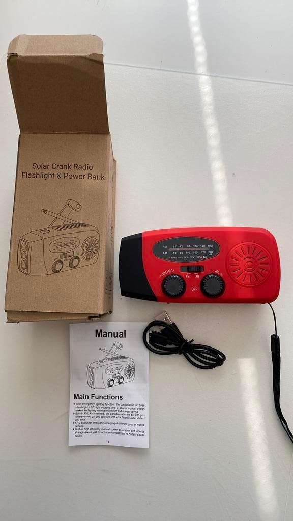 Noodradio. Solar Crank Radio met zaklamp en powerbank, Ophalen of Verzenden, Nieuw, Radio