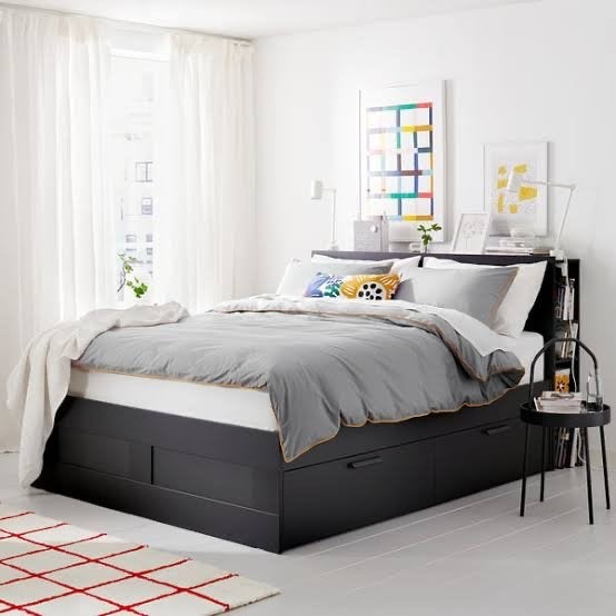 IKEA BRIMNES 180x200 Tweepersoonsbed met opbergruimte, Ophalen, Gebruikt, Zwart, Tweepersoons