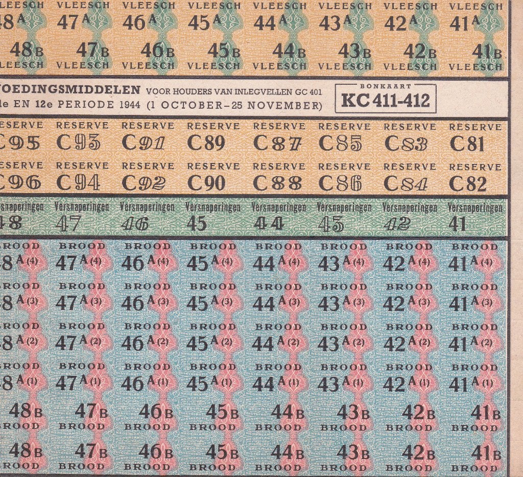 VOEDINGSKAART  BONKAART   1944  COMBLEET, Ophalen of Verzenden, Euro's