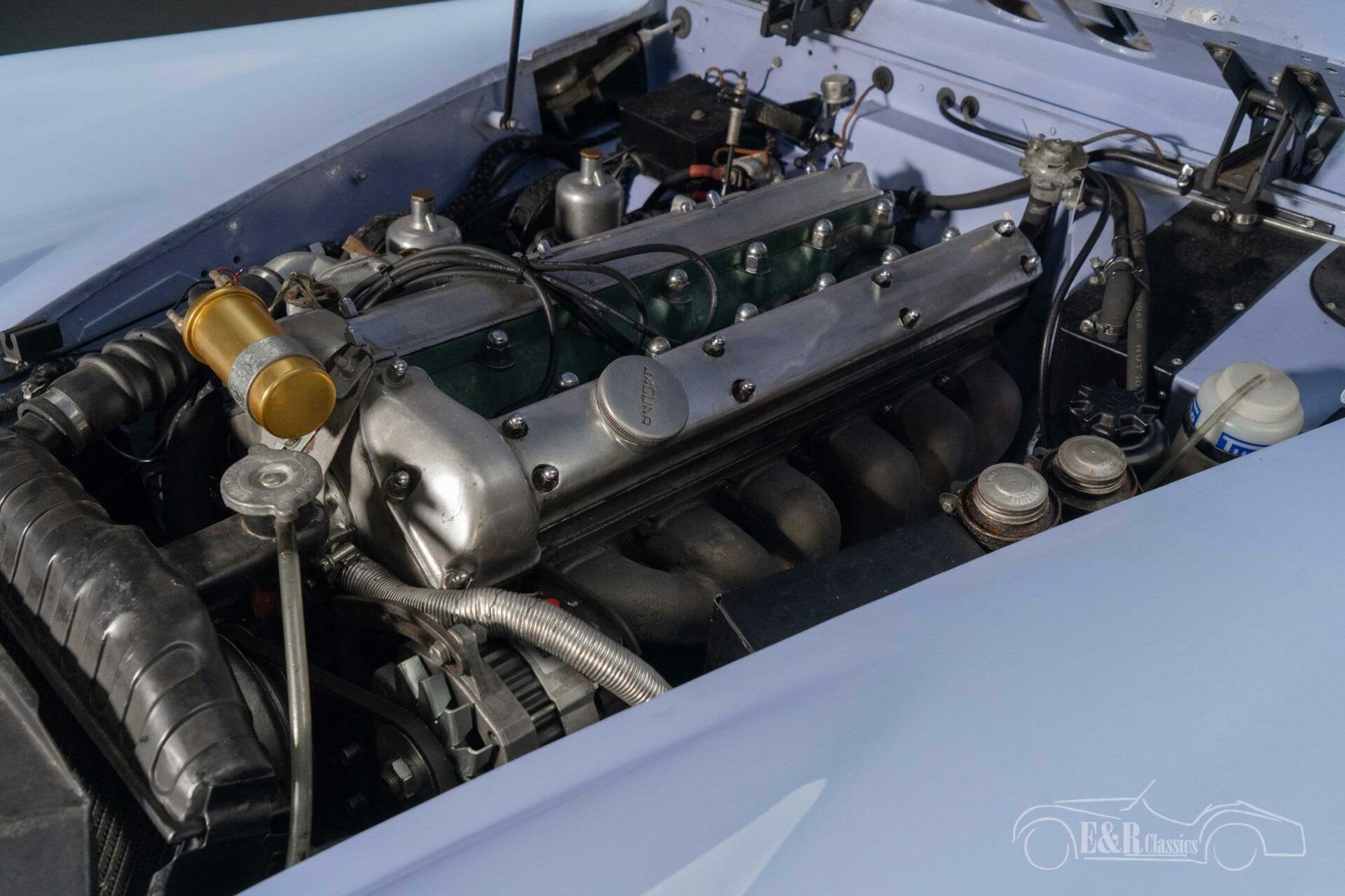Jaguar XK150 Cabrio | Gerestaureerd | Hermès Blauw | 1960, Auto's, Achterwielaandrijving, 190 pk, Cabriolet, Blauw