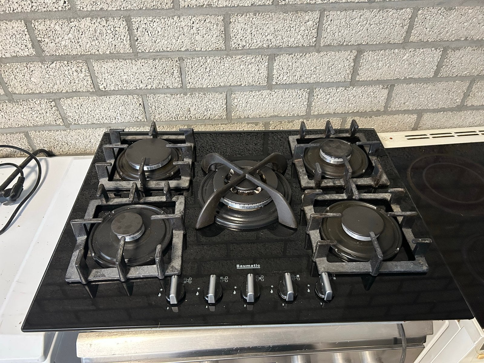 Baumatic Gasfornuis met 5 Kookzones - Zwart Glas, Gebruikt, Minder dan 85 cm, 60 cm of meer, Ophalen of Verzenden