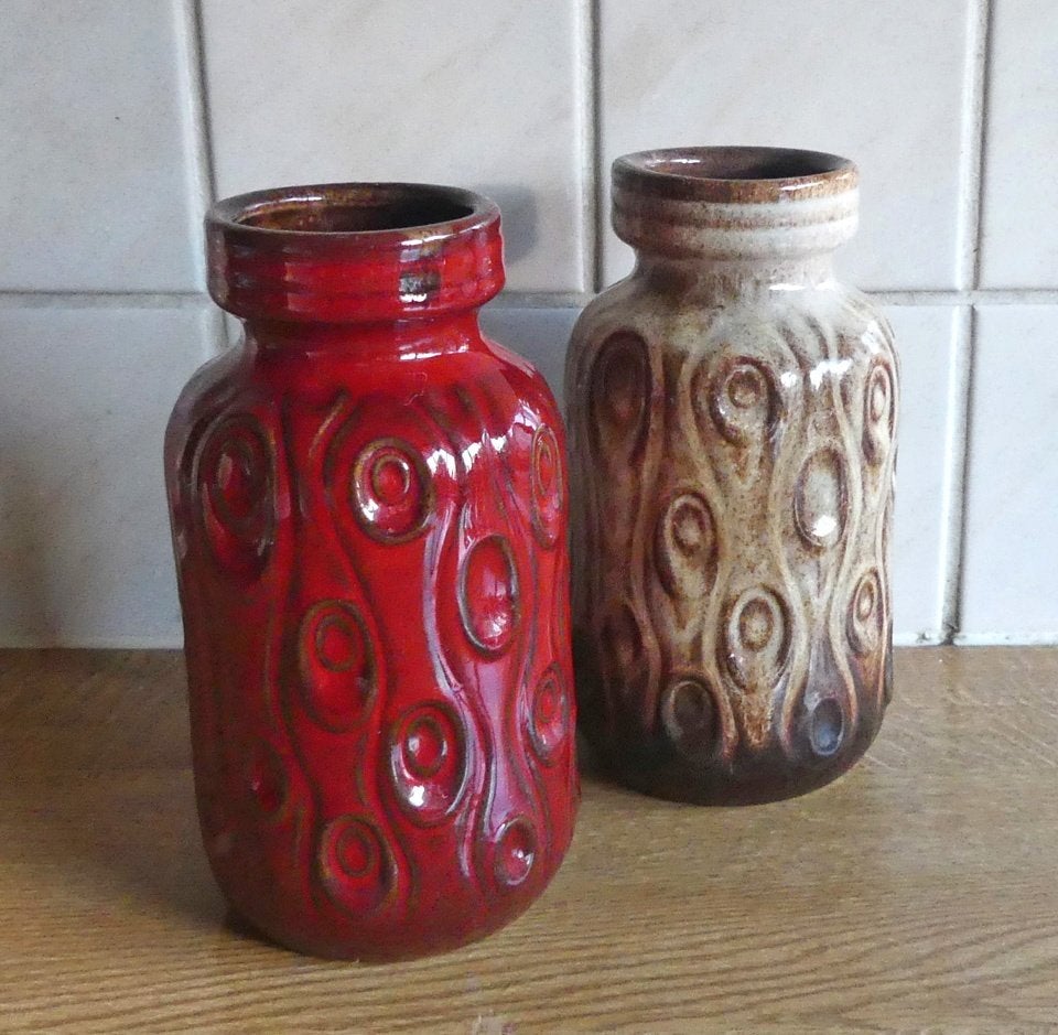 Scheurich 288-15 Koralle vintage vaas duo rood West-Germany, Ophalen of Verzenden, Gebruikt, Rood