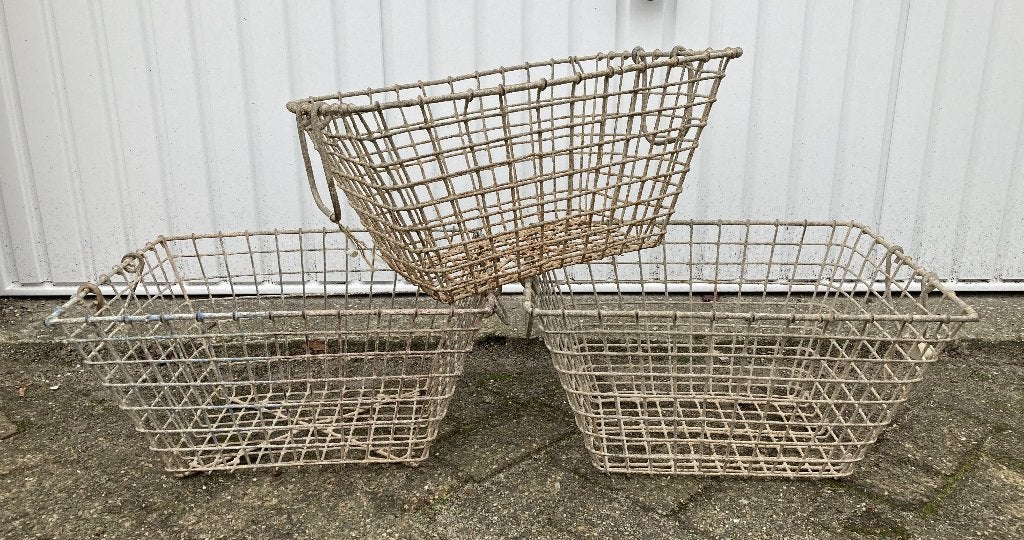 3x Brocante metalen oestermand - oestermanden, Ophalen