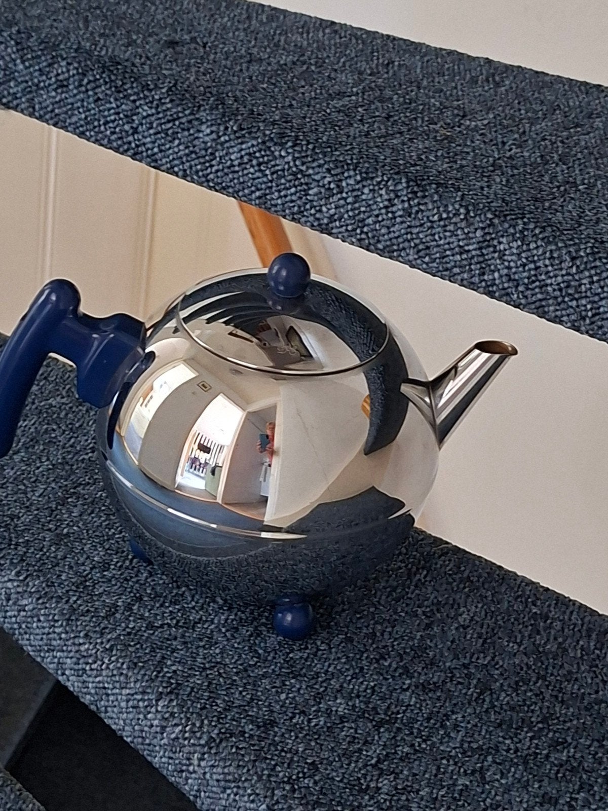 Bredemeijer theepot met blauwe accenten, Theepot/fluitketel, Blauw, Bredemeijer, Ophalen of Verzenden