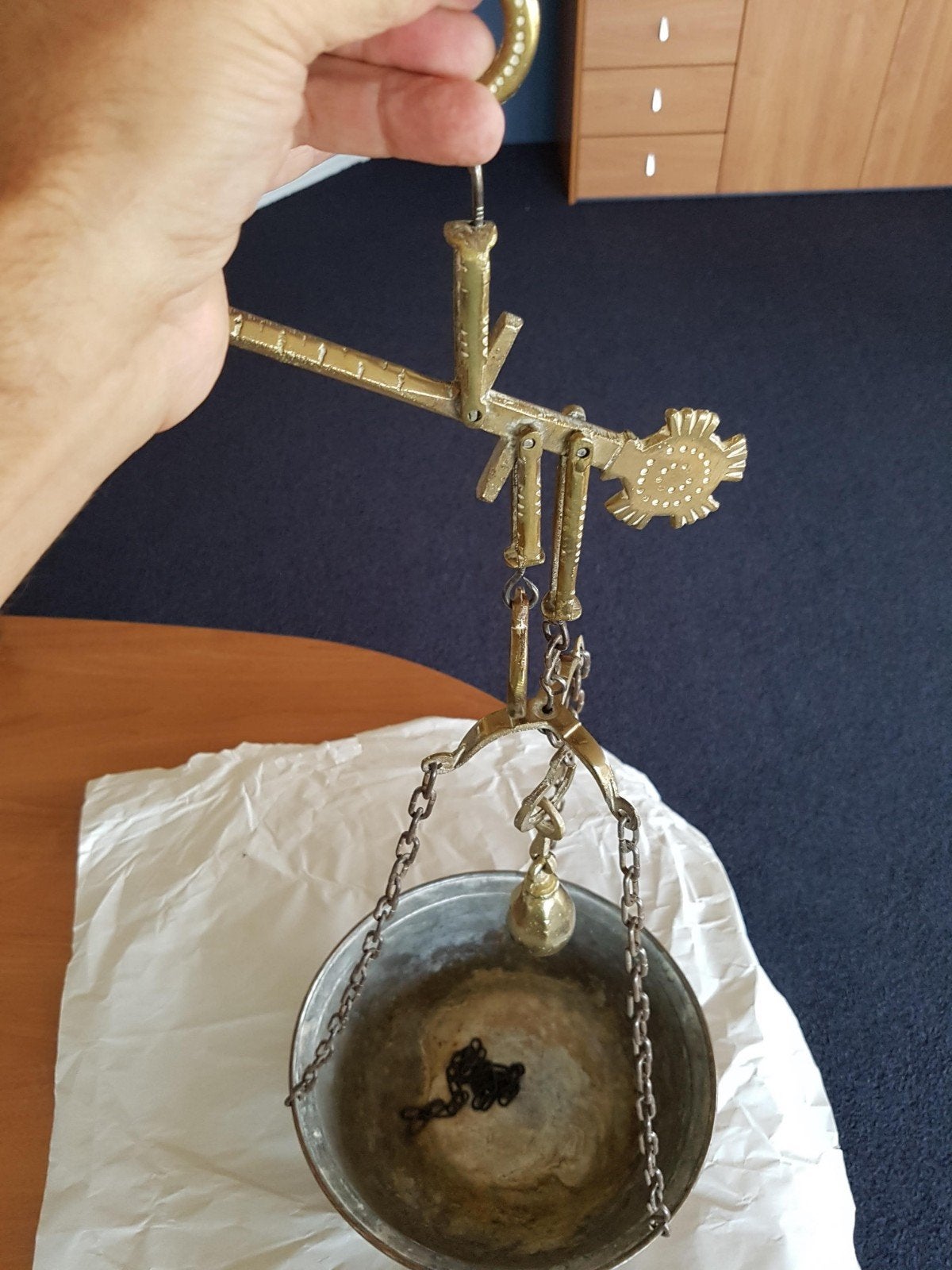 Antieke koperen weegschaal met kom, Antiek en Kunst, Ophalen of Verzenden