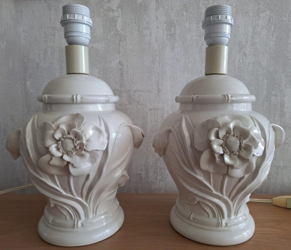 Paar vintage Safran & Gluckman Blanc de Chine lampen - 70's, Ophalen, Gebruikt, Minder dan 50 cm, Hollywood Regency / Shabby chic / Klassiek