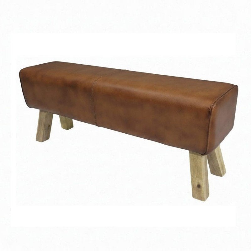 Turnbok XL Poef Gymbok Bankje Kruk Bruin Cognac Leder Mango, Minder dan 50 cm, Info@dehanzeherten.nl, De Hanze Herten BV, Hout