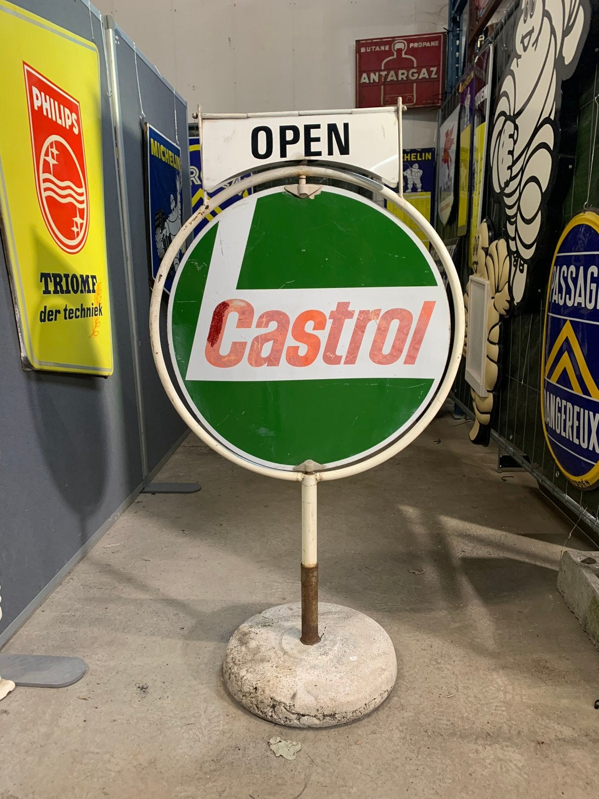 Castrol, open/gesloten bord draaibaar 123x67 cm, Ophalen, Reclamebord, ., Zo goed als nieuw