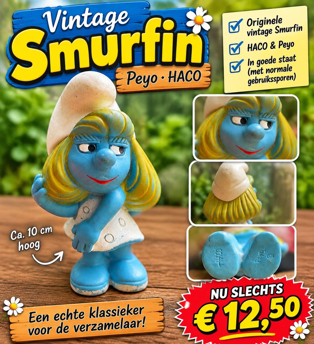 Vintage Smurfin Beeldje - Peyo Haco - Ca. 10 cm, Ophalen of Verzenden, Gebruikt, Smurfin, Poppetje, Figuurtje of Knuffel