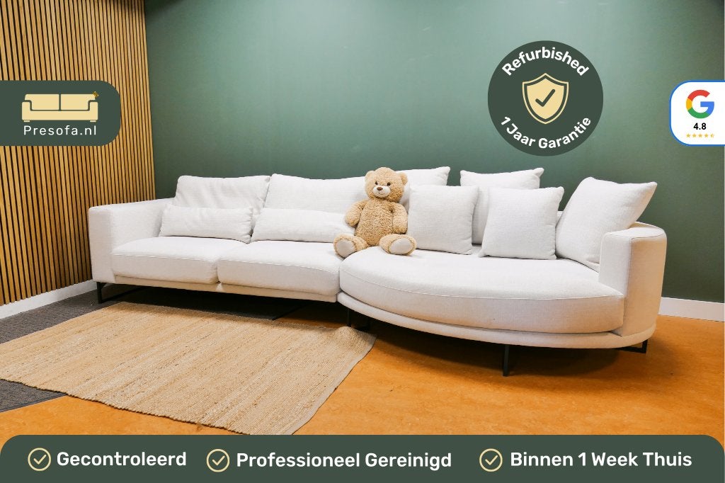 Brede Lounge Hoekbank Wit Dordoni [Refurbished], -, 300 cm of meer, Ophalen of Verzenden, Zo goed als nieuw