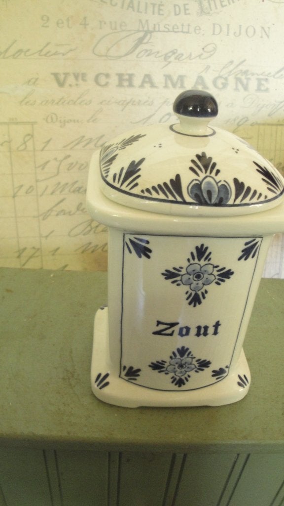 antieke delfs blauwe zout pot gesigneerd, Antiek en Kunst, Ophalen of Verzenden