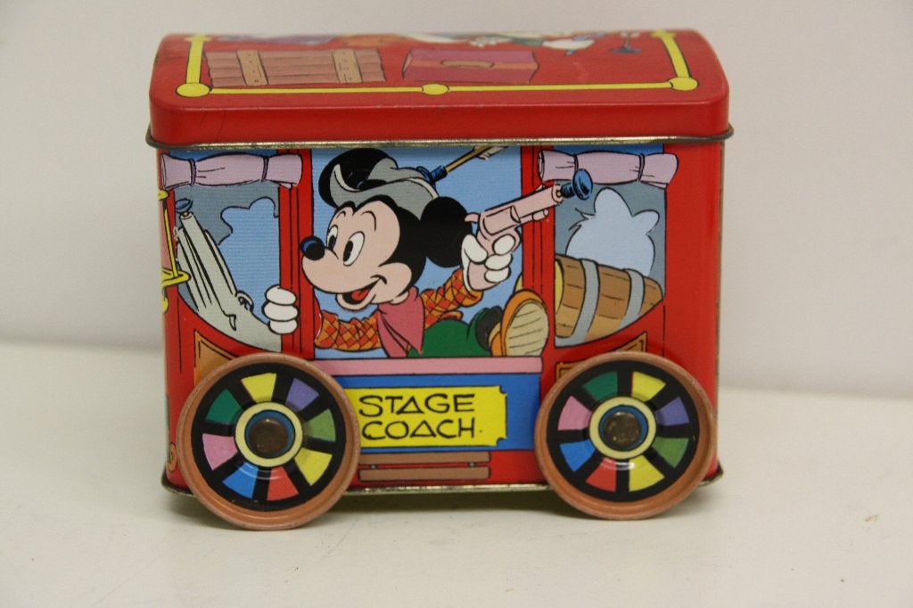 Vintage Disney Stage Coach blik met draaiende wielen. Rood, Ophalen of Verzenden, Mickey Mouse, Gebruikt, Overige typen