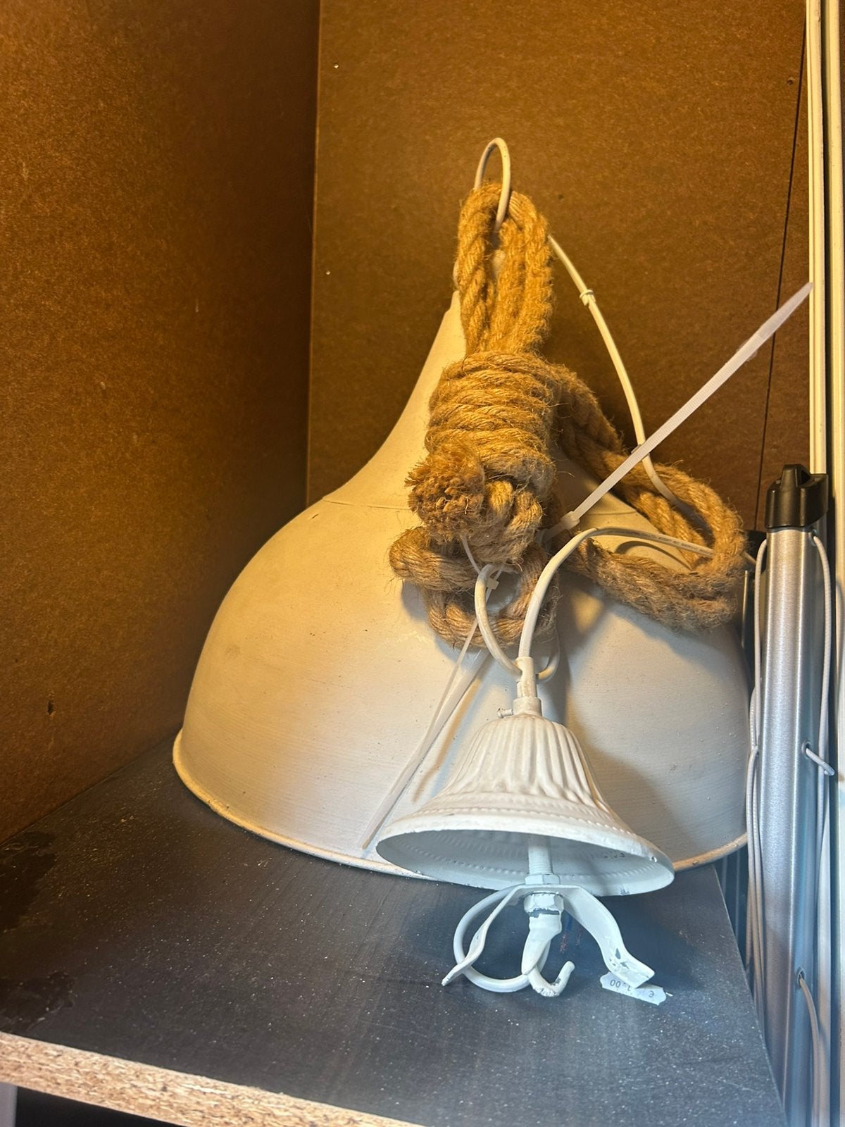 Hanglamp wit metaal en touw, Ophalen, Gebruikt, Metaal, E27 (groot)