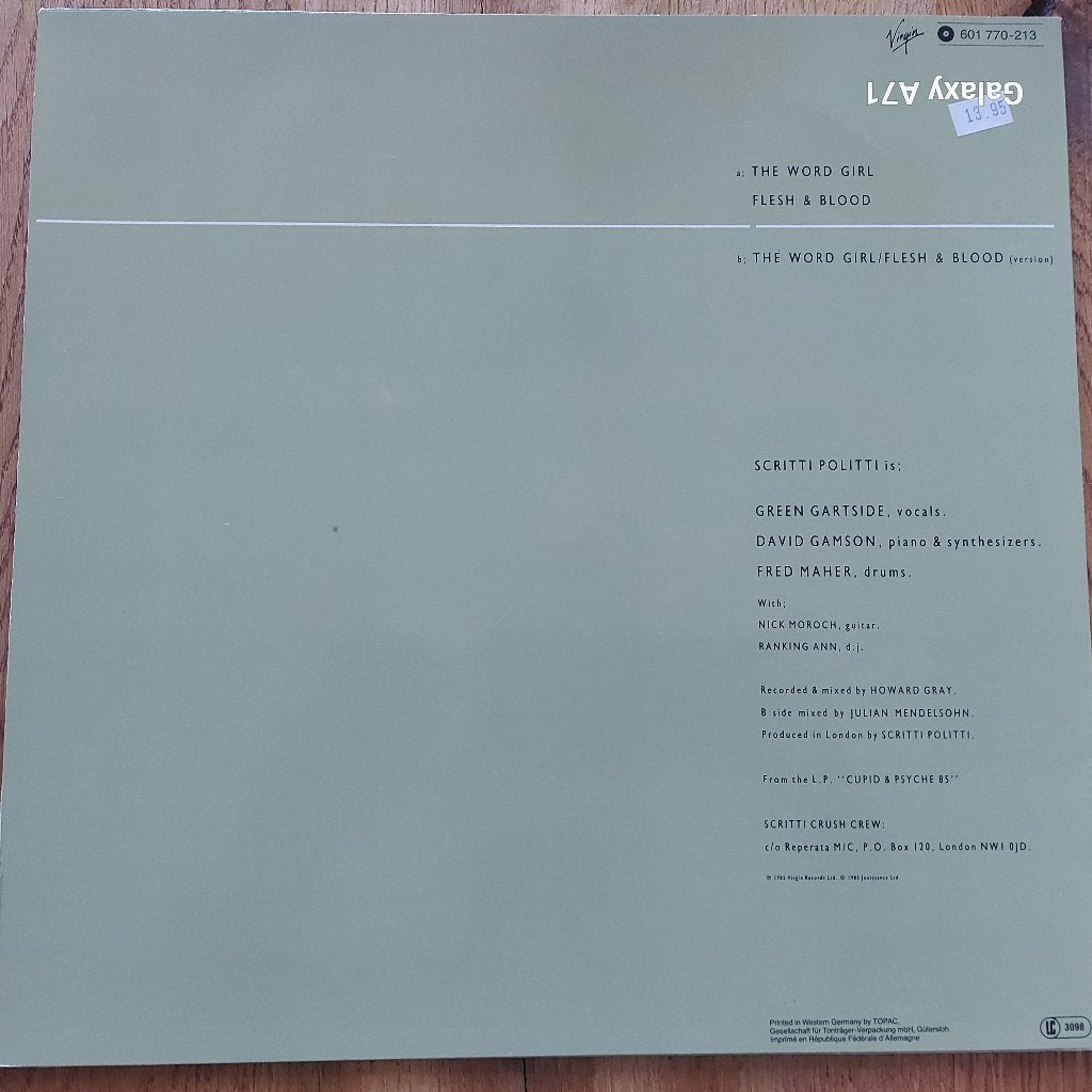 12 inch Maxisingel Scritti Politti - The Word Girl (1985), Gebruikt, Pop, Ophalen of Verzenden, Beschermende buitenhoes