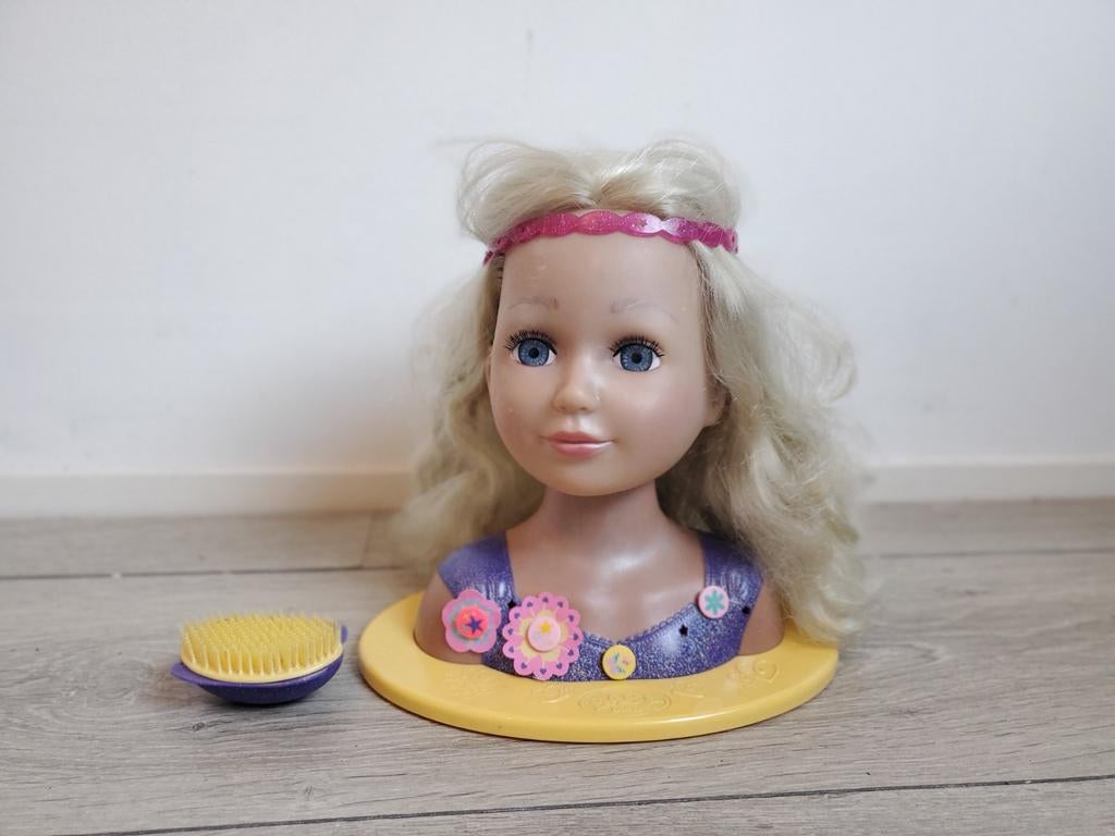 Make-up en haarpop met borstel - Blond haar, Ophalen of Verzenden, Gebruikt, Overige typen