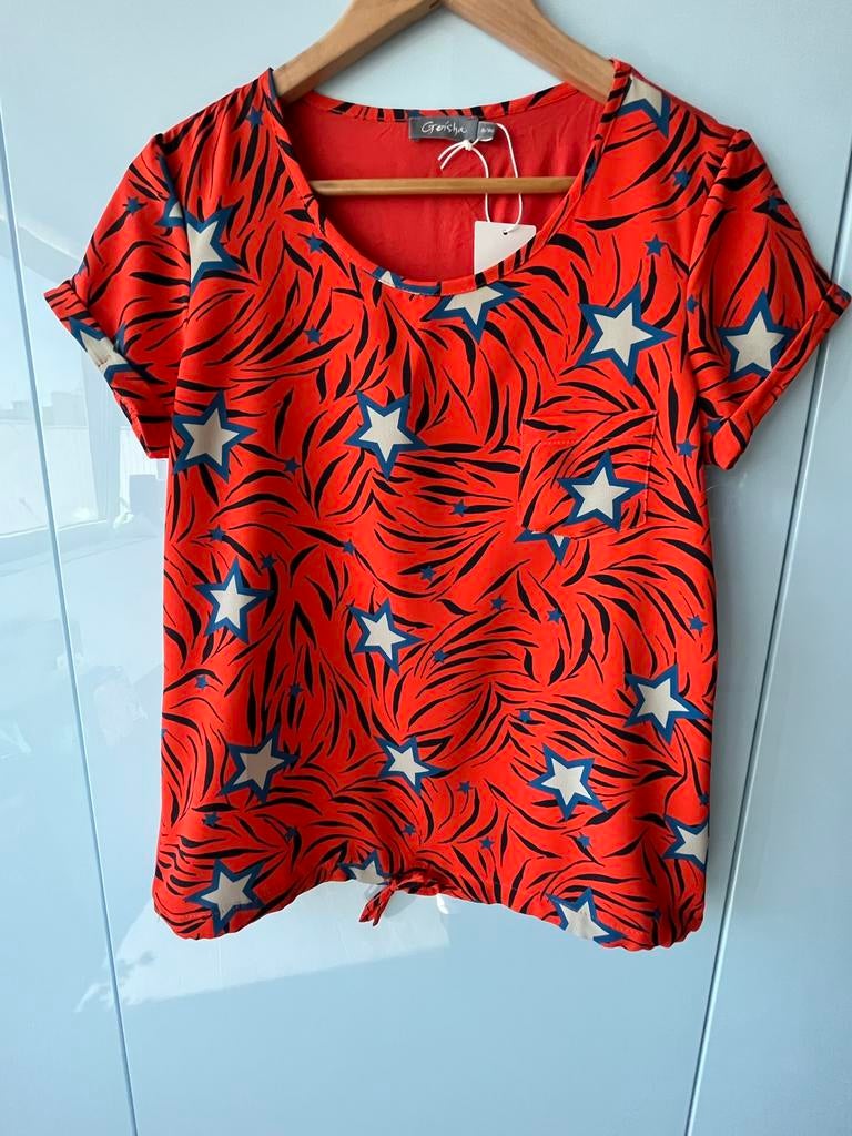 Geisha t shirt maat 36 korte mouw rood  sterren print nieuw, Nieuw, Ophalen of Verzenden, Korte mouw, Maat 36 (S)