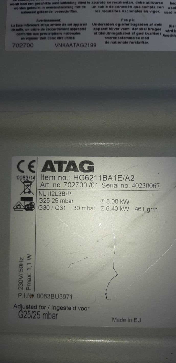 ATAG gasfornuis met lichte beschadiging aan knop, Gebruikt, Gas, Vrijstaand, 4 kookzones