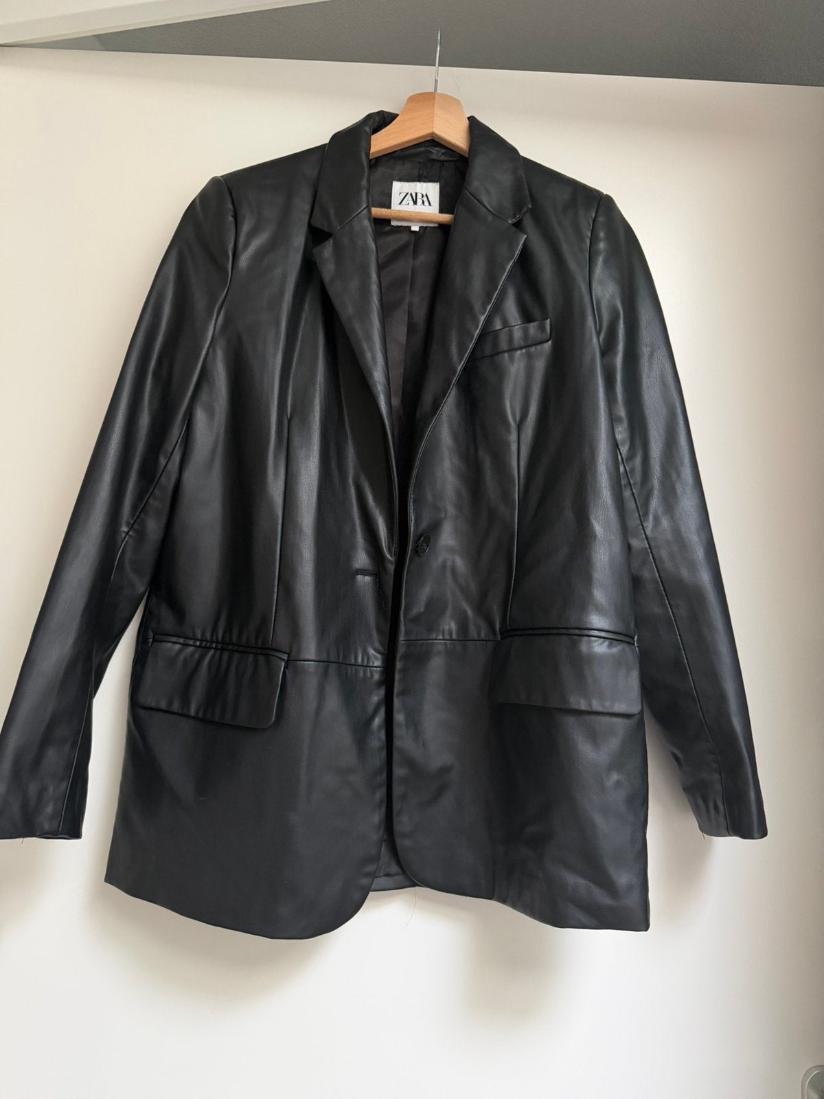 Leren blazer Zara, Ophalen of Verzenden, Zo goed als nieuw, Zwart