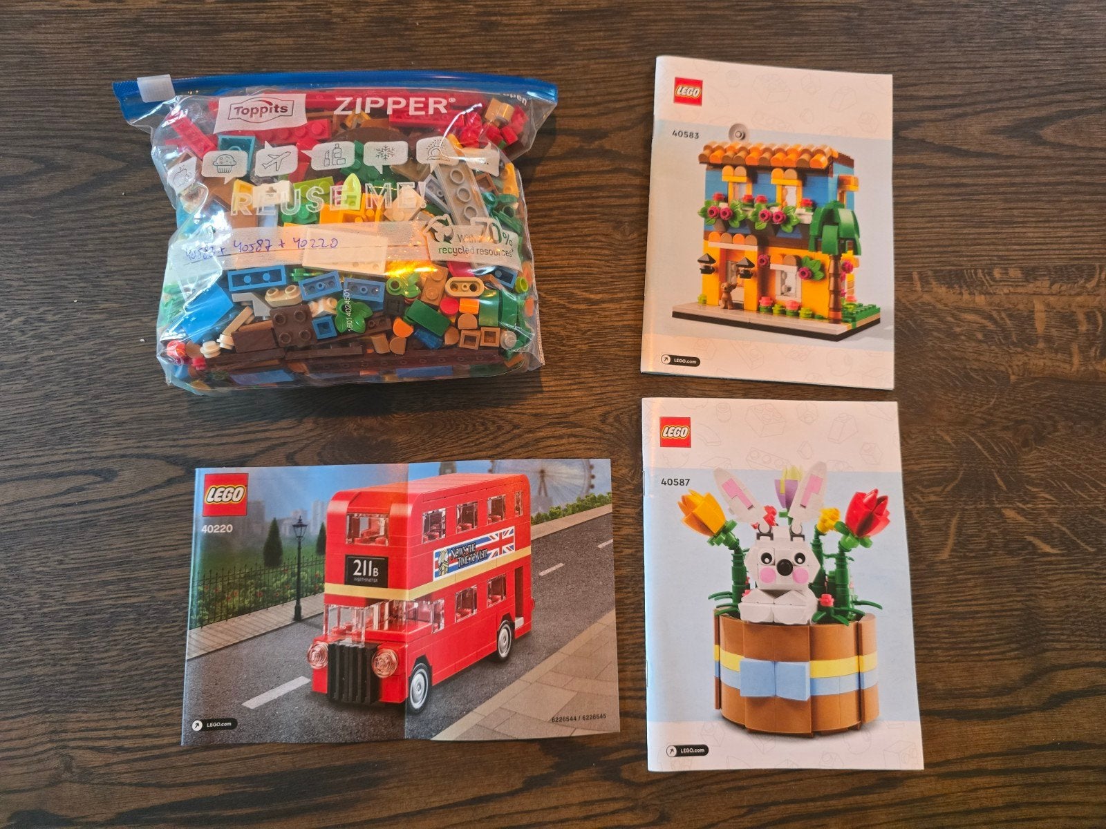 LEGO 40220 Dubbeldekker Bus+40587 Paas Konijn+40583 Huis, Lego, Ophalen of Verzenden, Zo goed als nieuw, Complete set