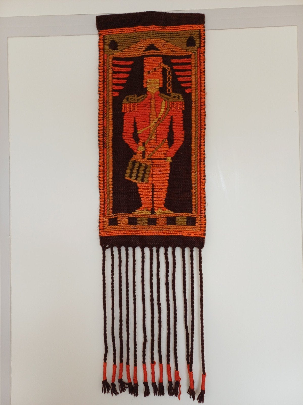 Vintage Poolse Kilim Sumak Wandtapijt - Soldaat, Ophalen of Verzenden