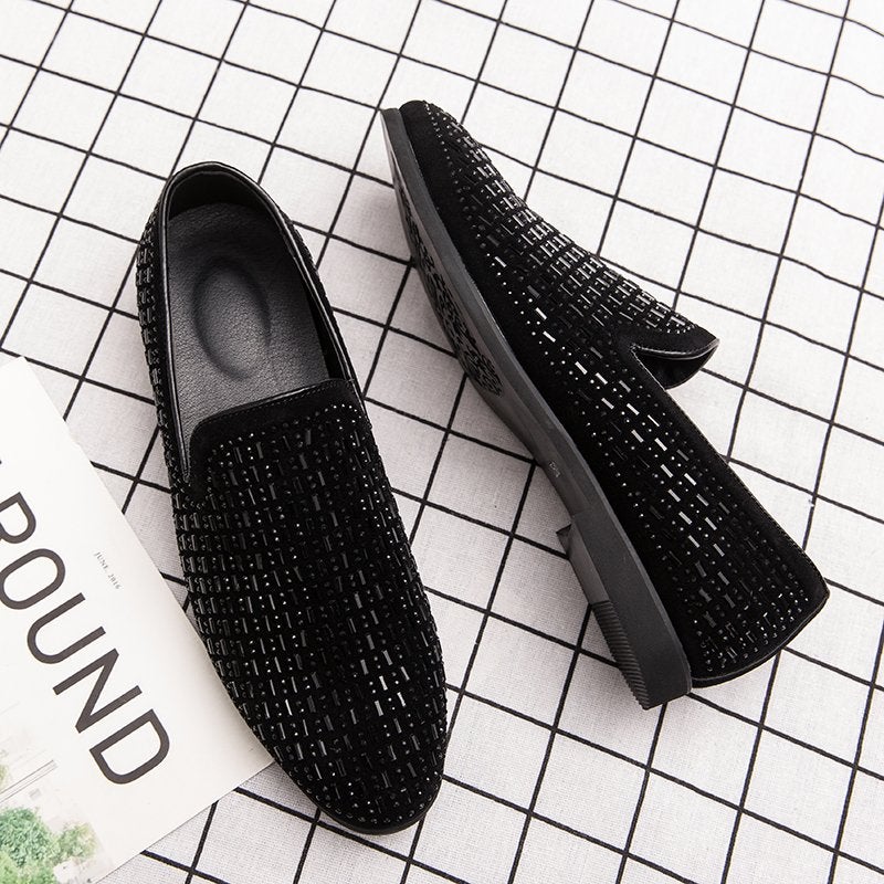 Zwarte heren loafers met zwarte bergkristal / glitter bling, Verzenden, Nieuw, Zwart, Loafers