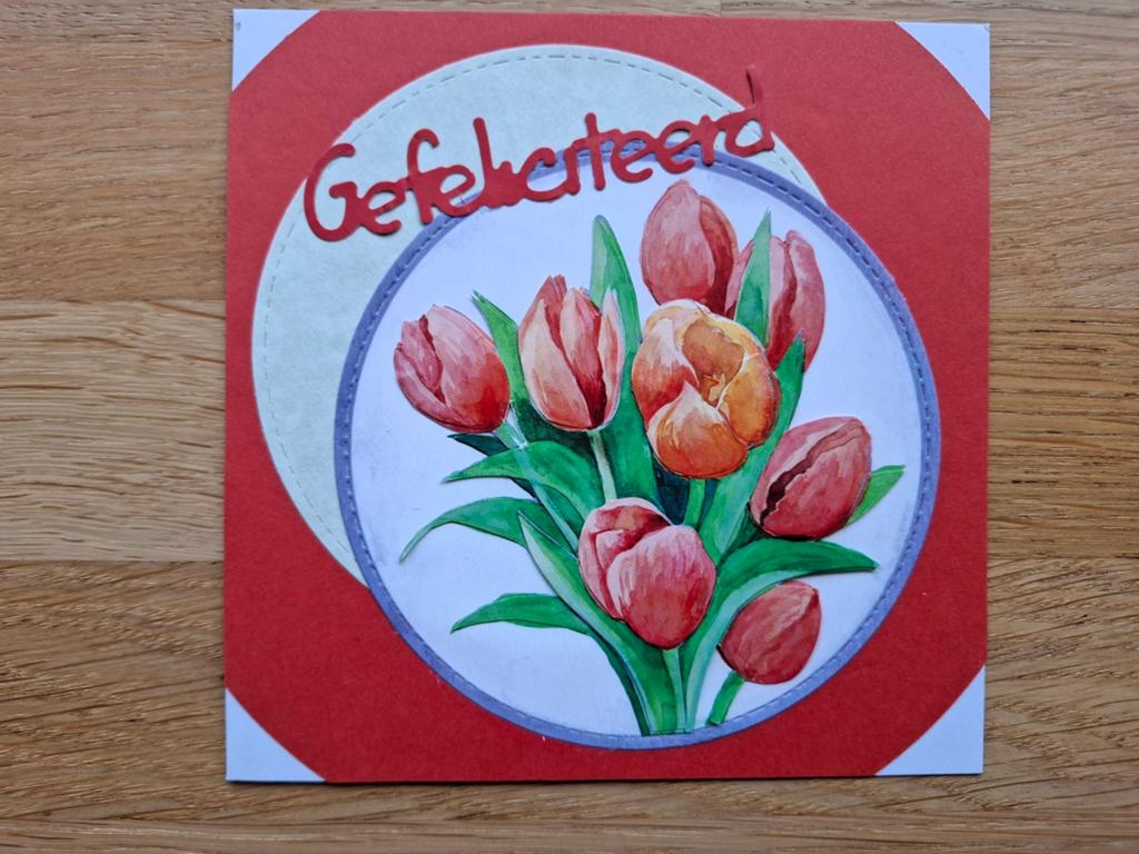 Zelfgemaakte felicitatiekaart met tulpen, Ophalen of Verzenden, Nieuw