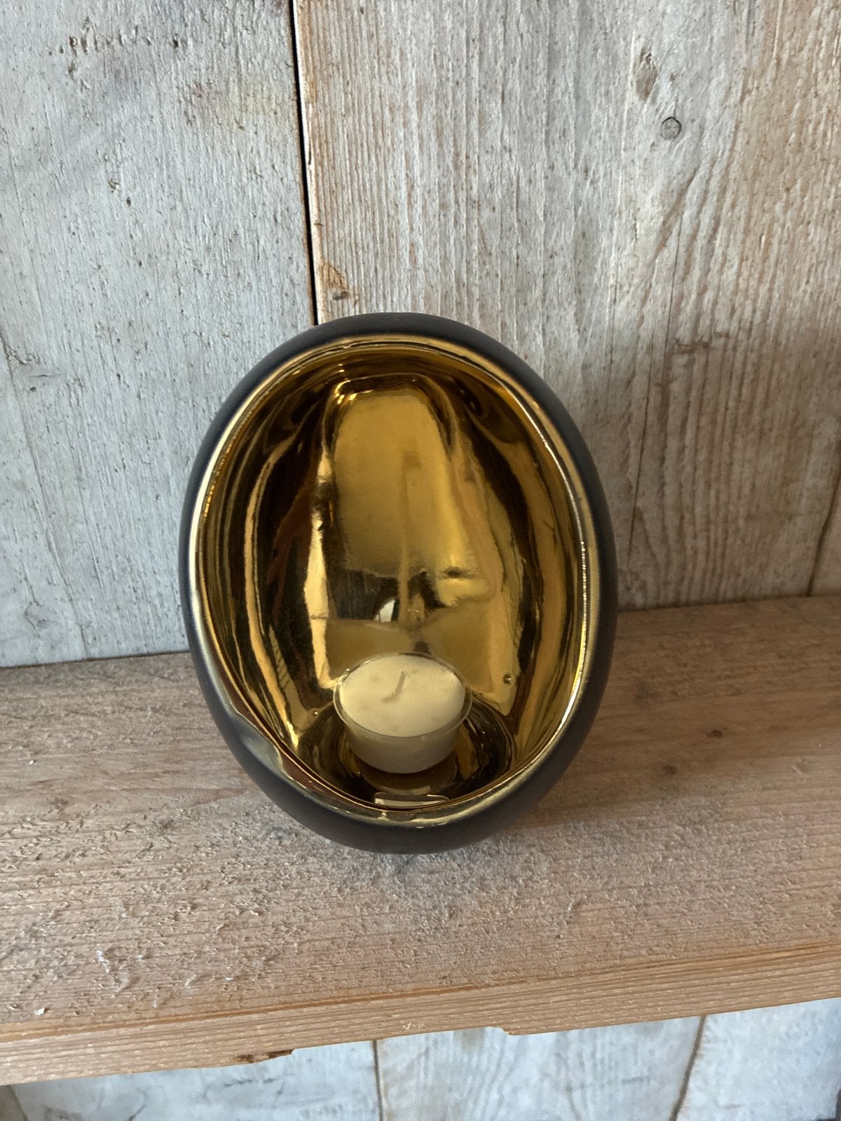 Mooie ei theelichthouder - 15 cm hoog, Ophalen of Verzenden, Zwart, Waxinelichthouder
