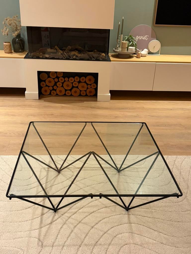 salontafel ,glazen blad, metalen onderstel Paola Piva, Ophalen, Gebruikt, 50 tot 100 cm, Vierkant