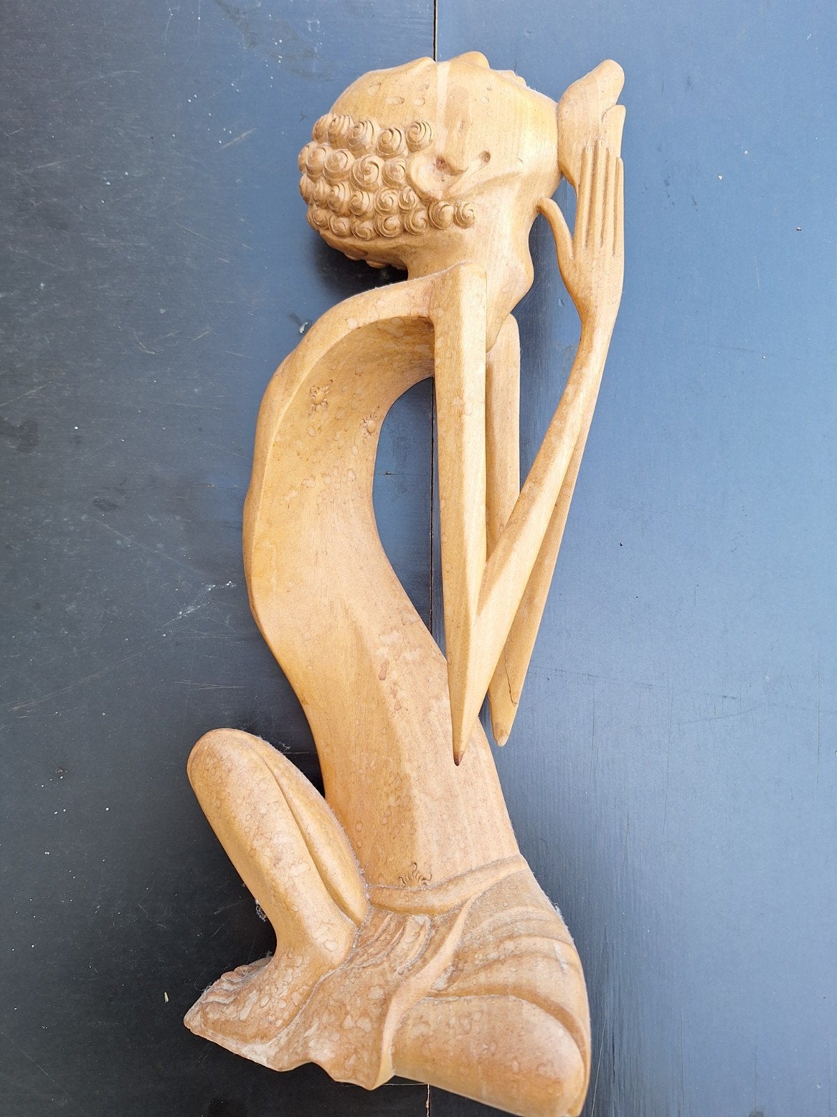 Balinees houtsnijwerk beeld, +/- 45 cm, Ophalen, Houtsnijwerk, Handgemaakt, 20 - 50 cm