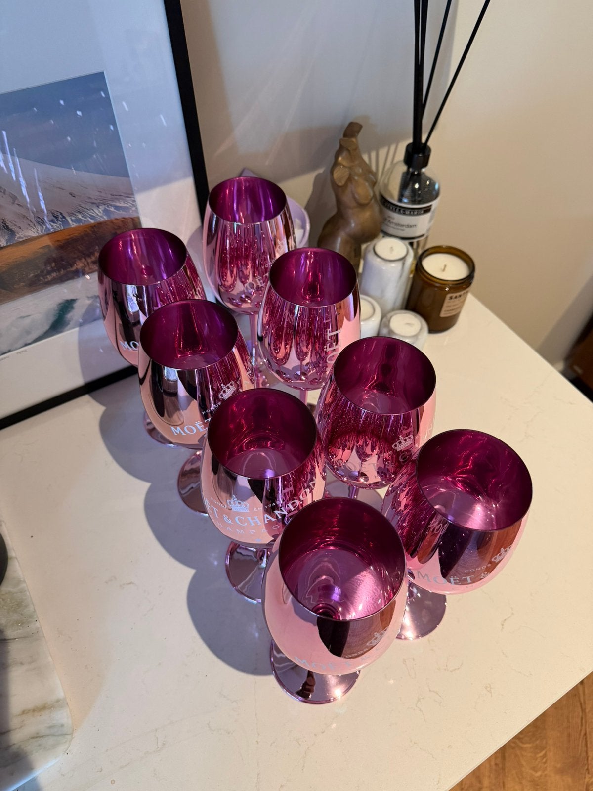 Moet chandon champagne wijn glazen set 8 stuks roze, Ophalen, Nieuw