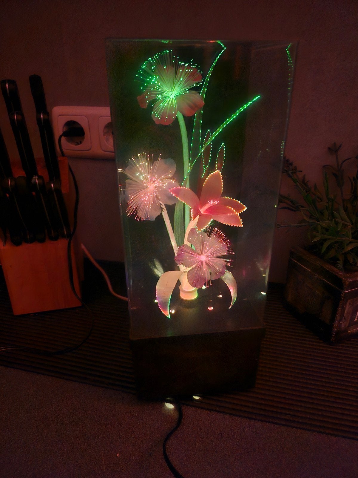 Prachtige retro fiber optic lamp met bloemen – Jaren 80, Ophalen of Verzenden