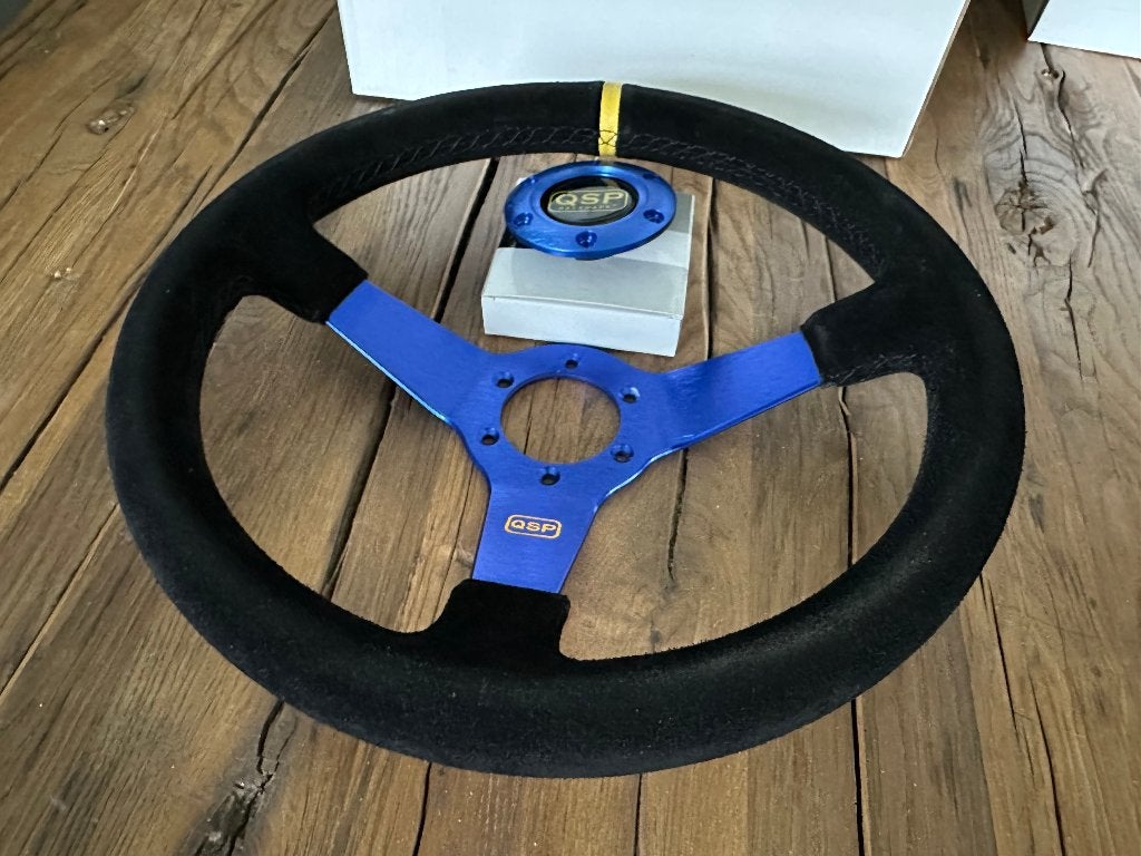 QSP 350mm 70mm suede blauw sportstuur autostuur stuur, Ophalen of Verzenden