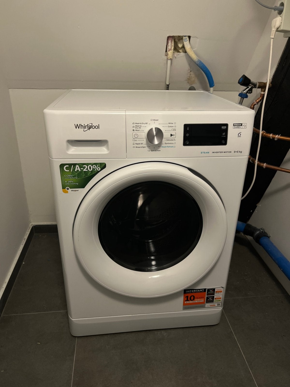 Whirlpool Was-Droogcombi - 9/6kg (1 jaar oud), Witgoed en Apparatuur, 8 tot 10 kg, Ophalen of Verzenden, Zo goed als nieuw, 85 tot 90 cm