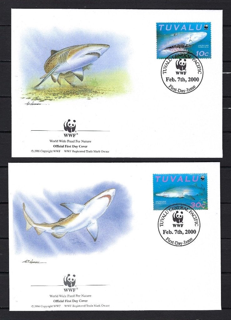 WWF Tuvalu 4x FDC Mi. 862/865 (haaien), Ophalen of Verzenden, Dier of Natuur
