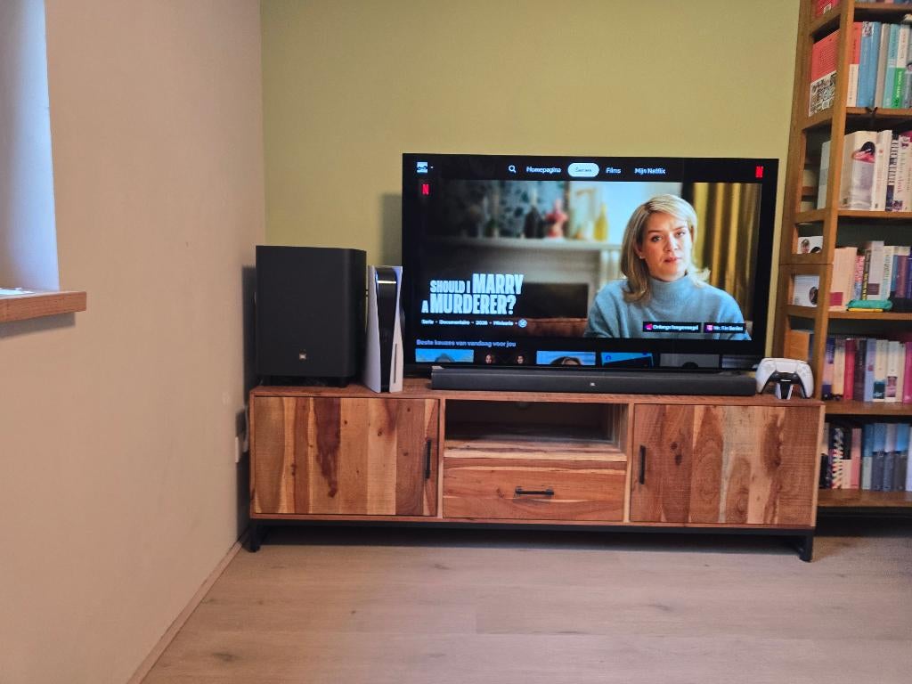 Wehkamp Home Bran tv-meubel acaciahout — 175 cm, Ophalen, 150 tot 200 cm, Zo goed als nieuw, Minder dan 100 cm