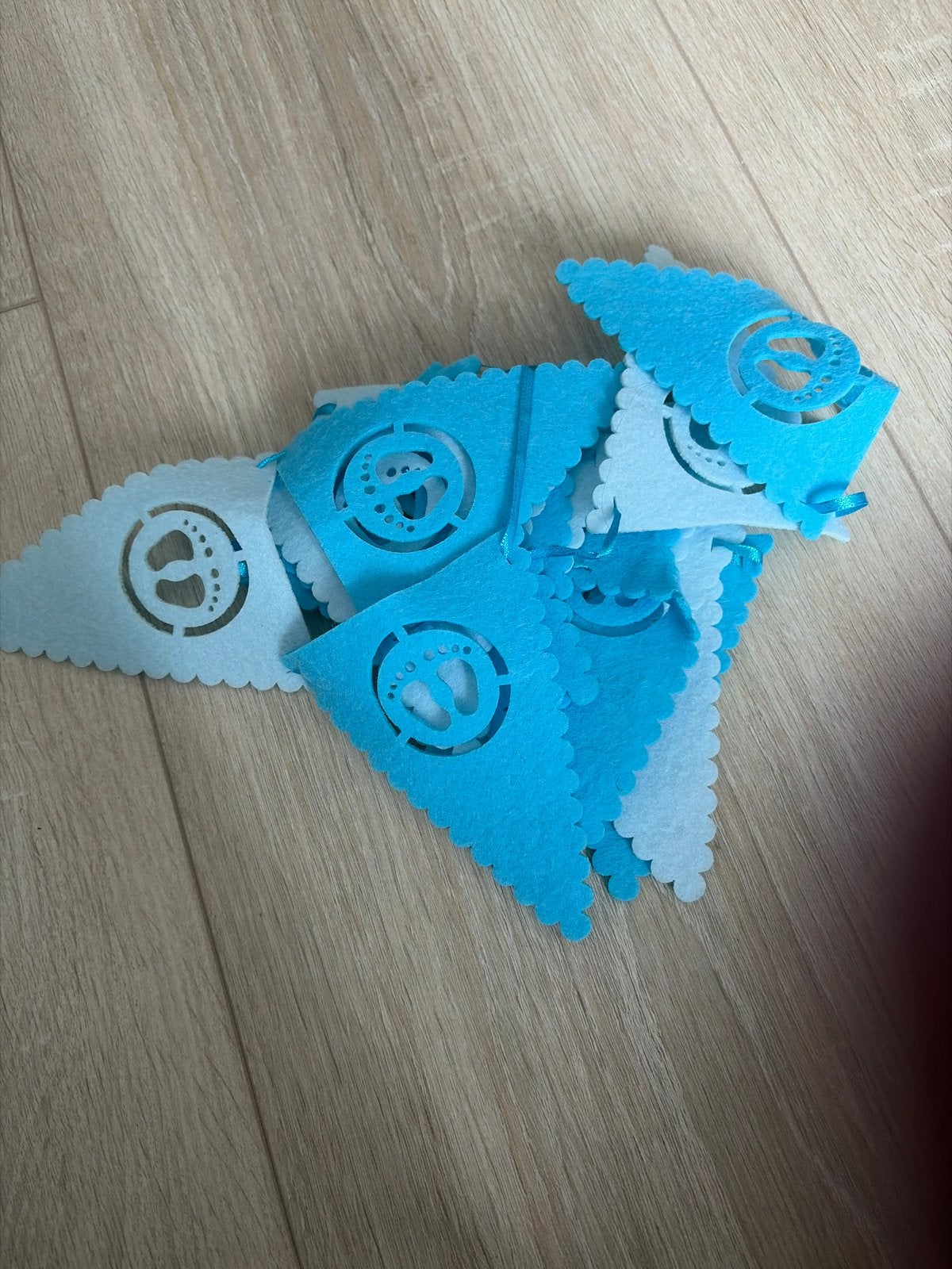 Babyvoetjes vlaggenlijn - Blauw/Wit - Geboorteversiering, Ophalen, Zo goed als nieuw, Versiering, Geboorte of Huwelijk