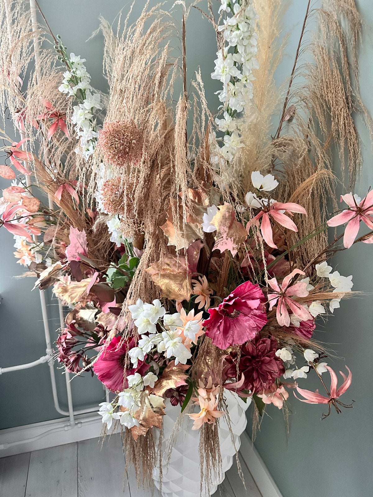 zijdenbloemen boeket met vaas in ruil voor, Ophalen, Binnen, Zijde, Zo goed als nieuw