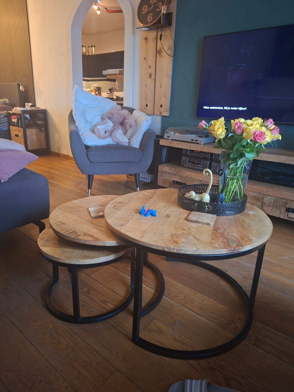 mango houten salontafels, Ophalen, 50 tot 100 cm, Rond, 50 tot 100 cm