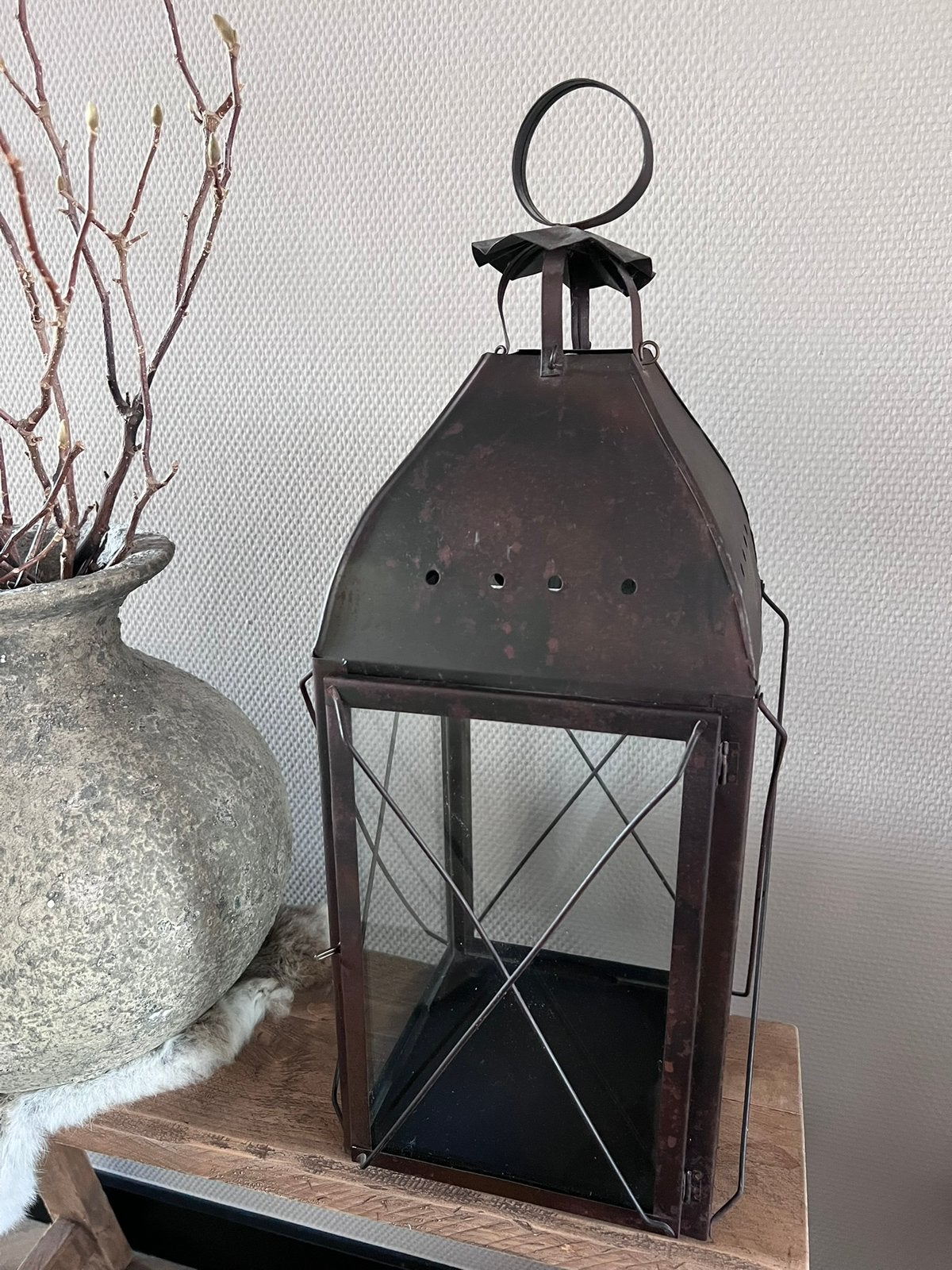 Mooi windlicht/lantaarn roestkleurig, Ophalen, Overige materialen, Zo goed als nieuw, Bruin