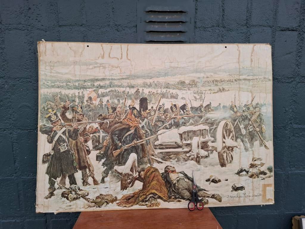 Oude schoolplaat – Veldslag / oorlogsscène – Vintage, Ophalen